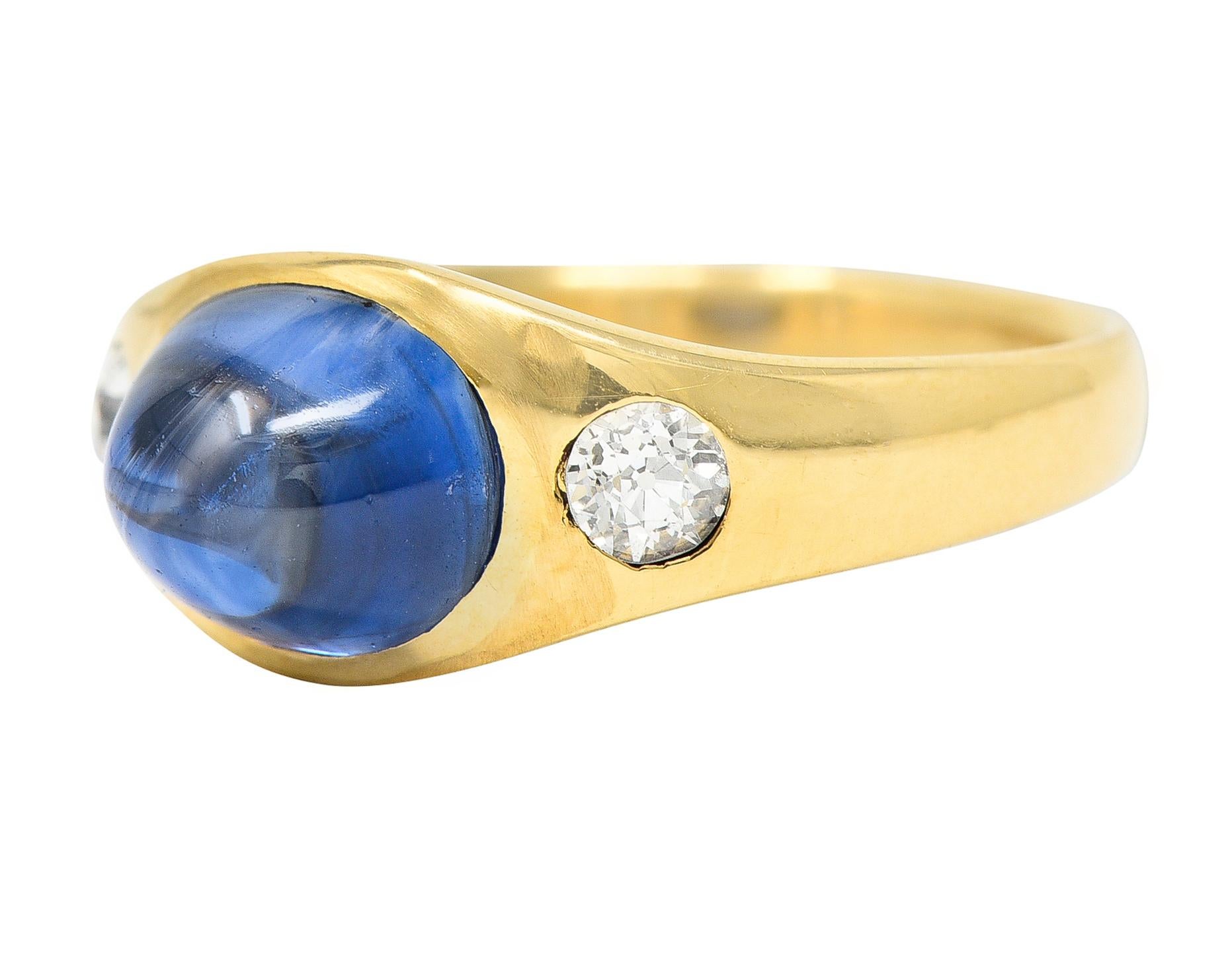 French Victorian No Heat Ceylon Sapphire Diamond 18 Karat Gold Unisex Ring 2
