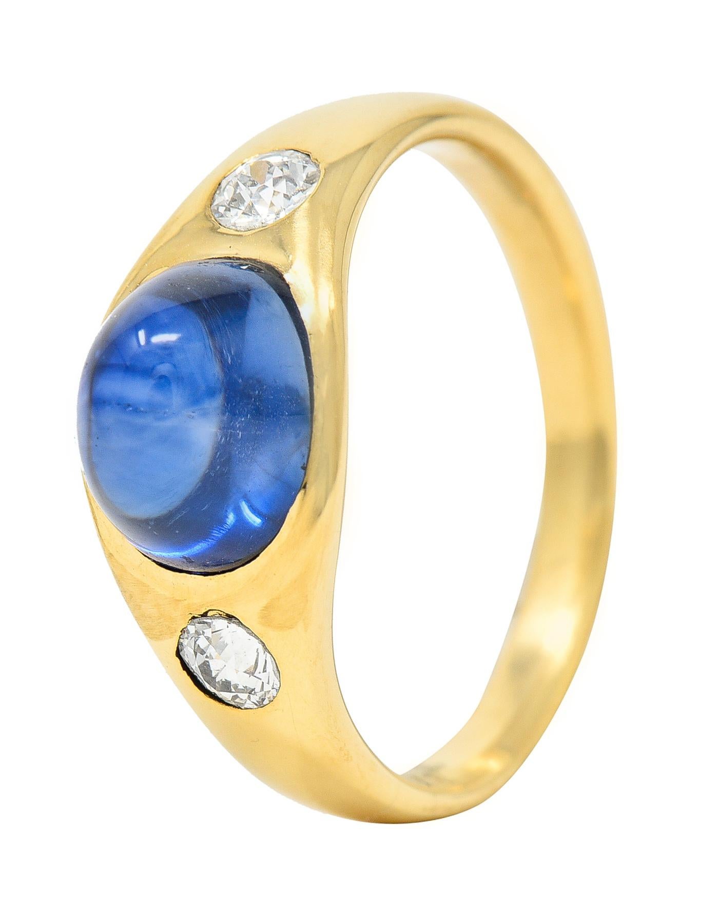 French Victorian No Heat Ceylon Sapphire Diamond 18 Karat Gold Unisex Ring 4