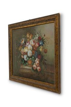 Peinture victorienne française à l'huile sur toile intitulée : "Nature morte 4"