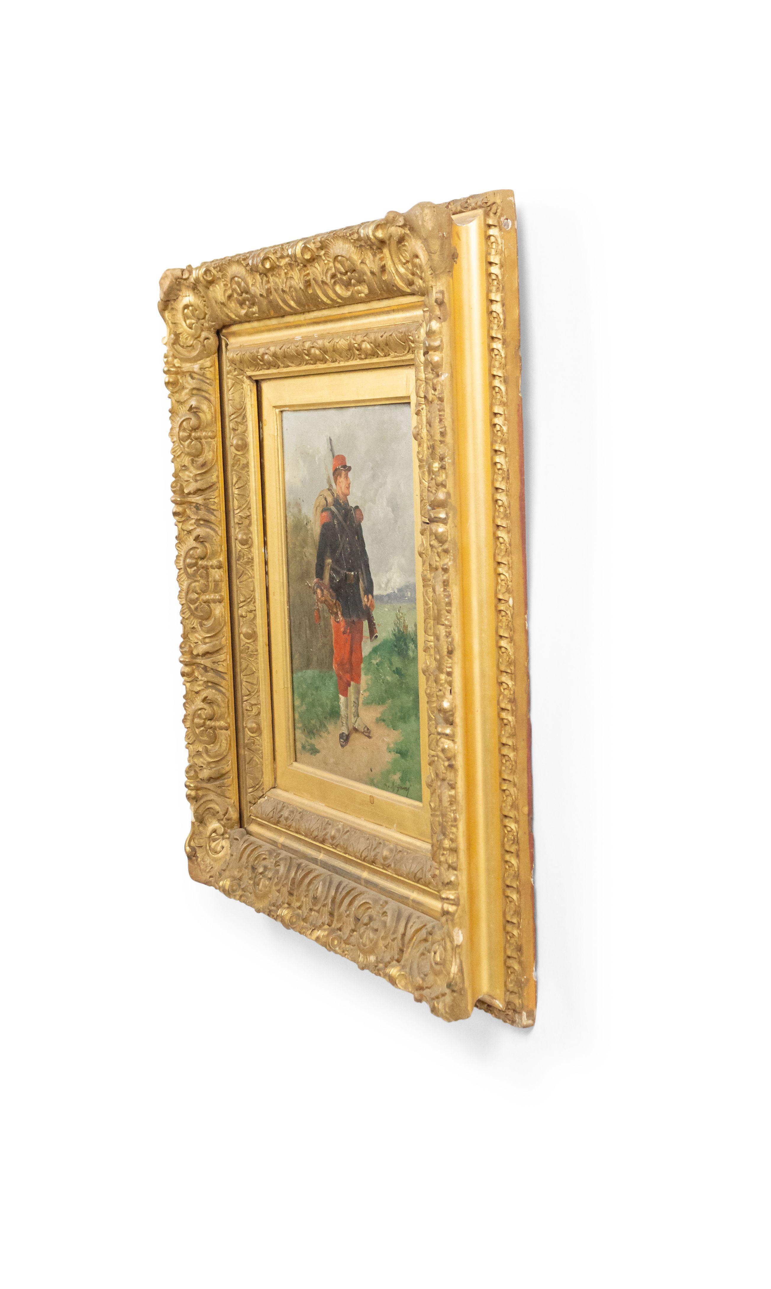 Canvas French Victorian Oil Painting of a Soldier For Sale