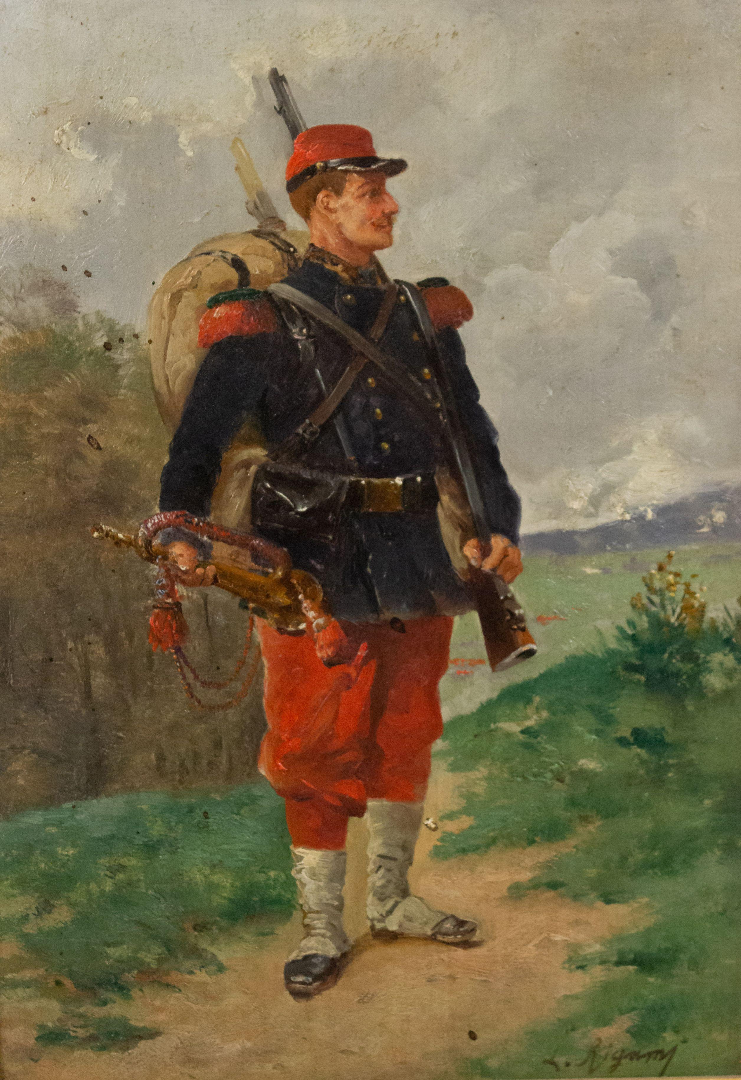French Victorian Oil Painting of a Soldier For Sale 1
