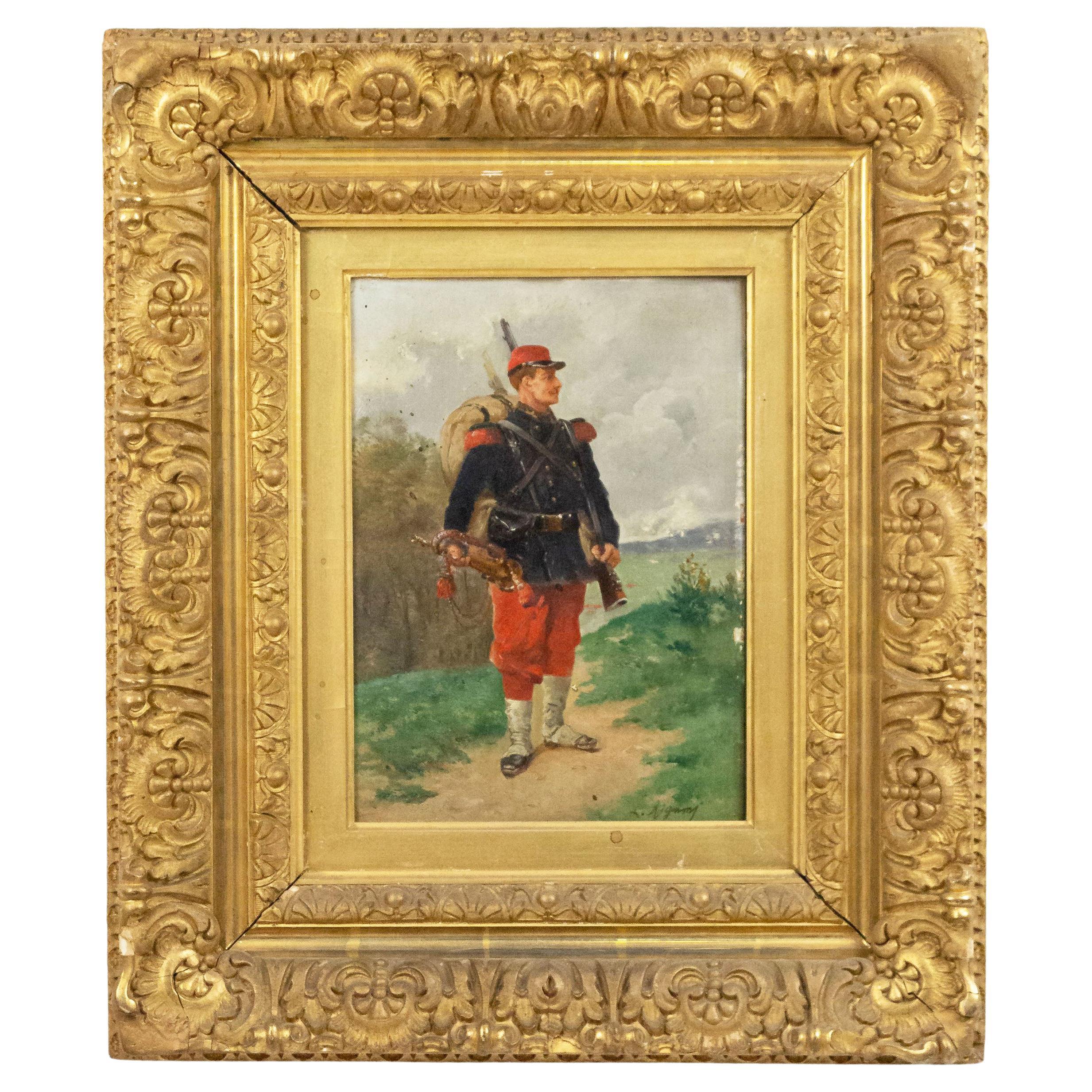 Peinture à l'huile française victorienne d'un soldat