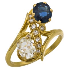 Bague toi et moi en or jaune 18k et diamant taille ancienne de style victorien français