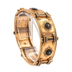 French Victorian Onyx and Black Enamel Cuff Bracelet