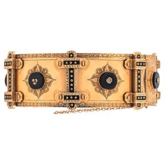 Französisches viktorianisches Armband aus Onyx und schwarzer Emaille