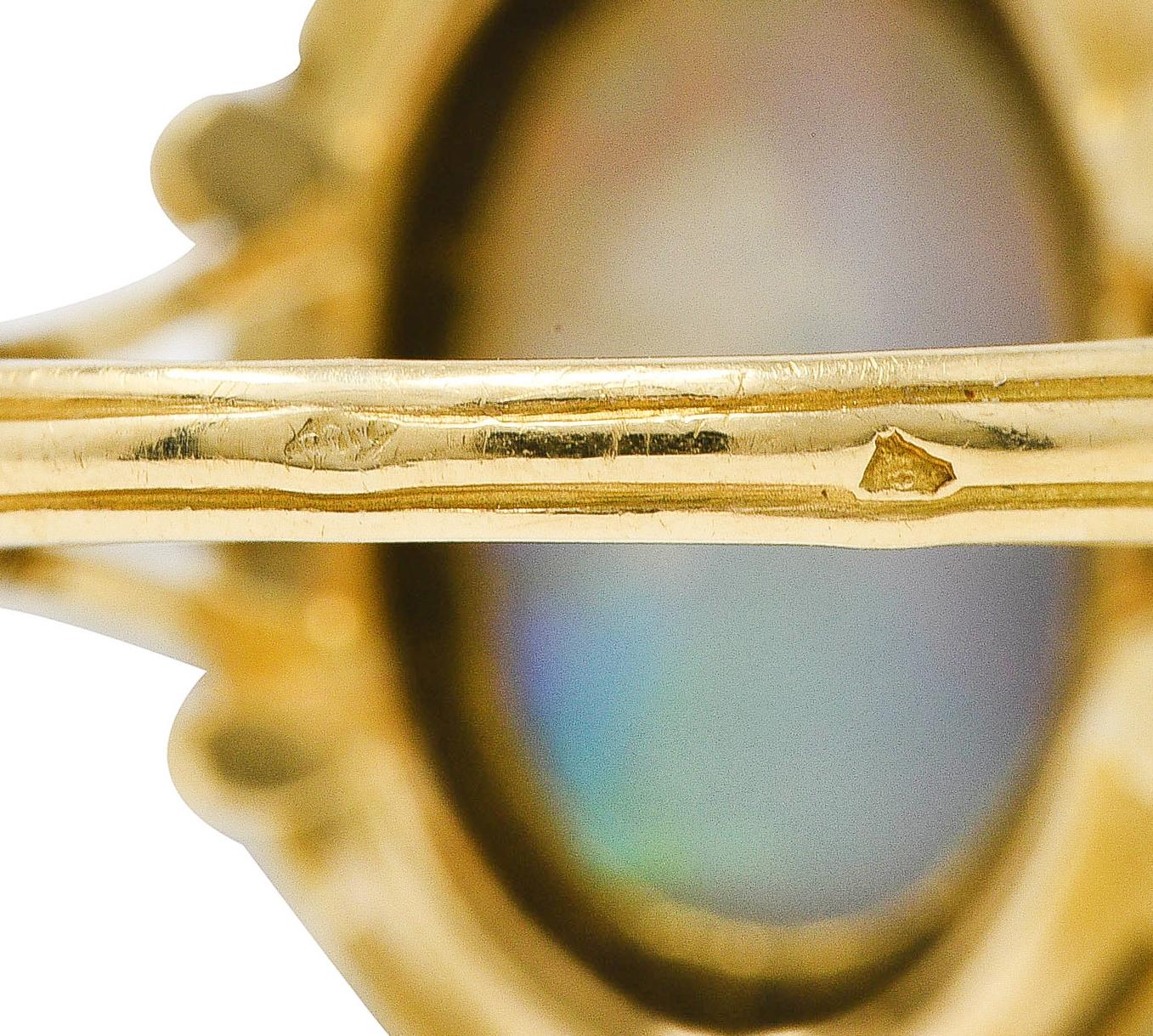 French Victorian Opal Diamond Platinum 18 Karat Yellow Gold Laurel Antique Ring 3