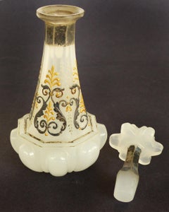 French Victorian Opaline Glass Enameled Scent Bottle with Stopper