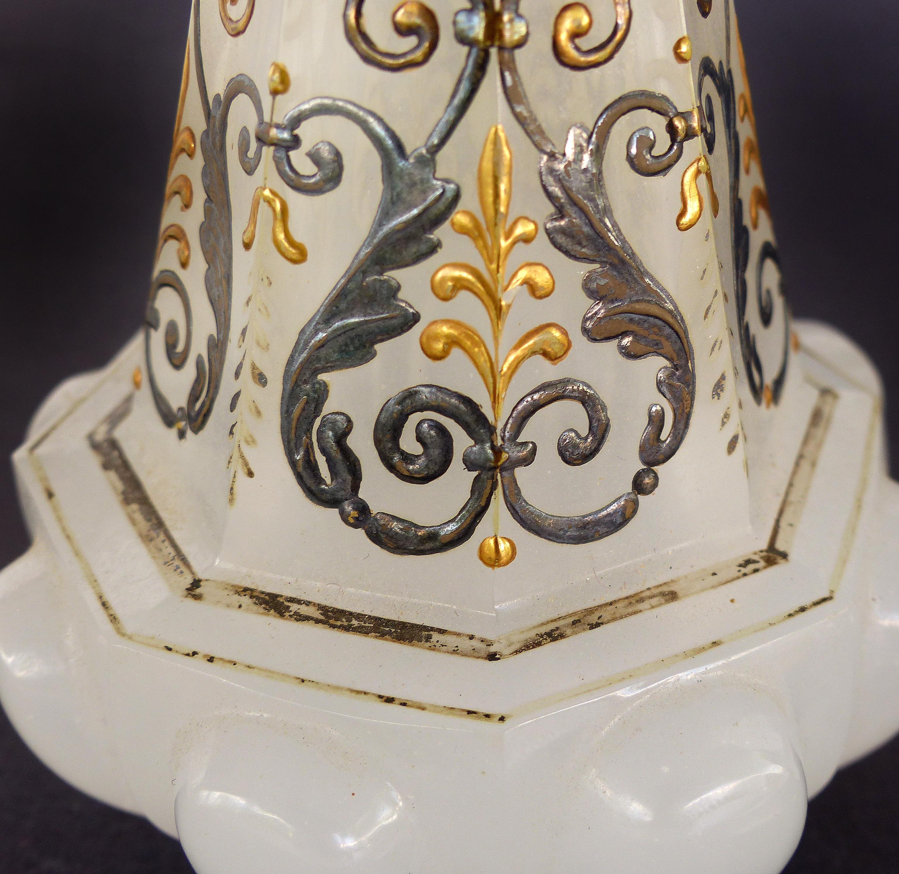 French Victorian Opaline Glass Enameled Scent Bottle with Stopper In Good Condition In Miami, FL
