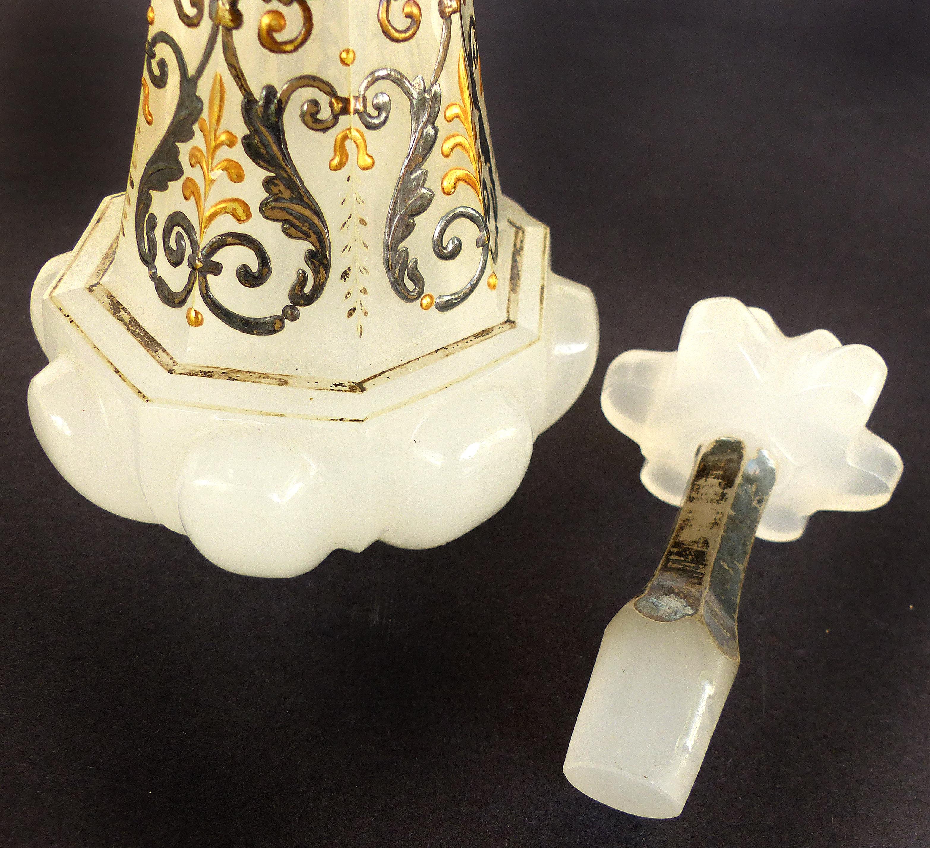French Victorian Opaline Glass Enameled Scent Bottle with Stopper 1