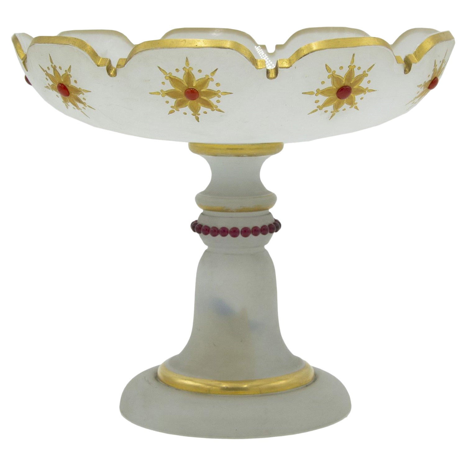 French Victorian Opaline Jeweled Compote