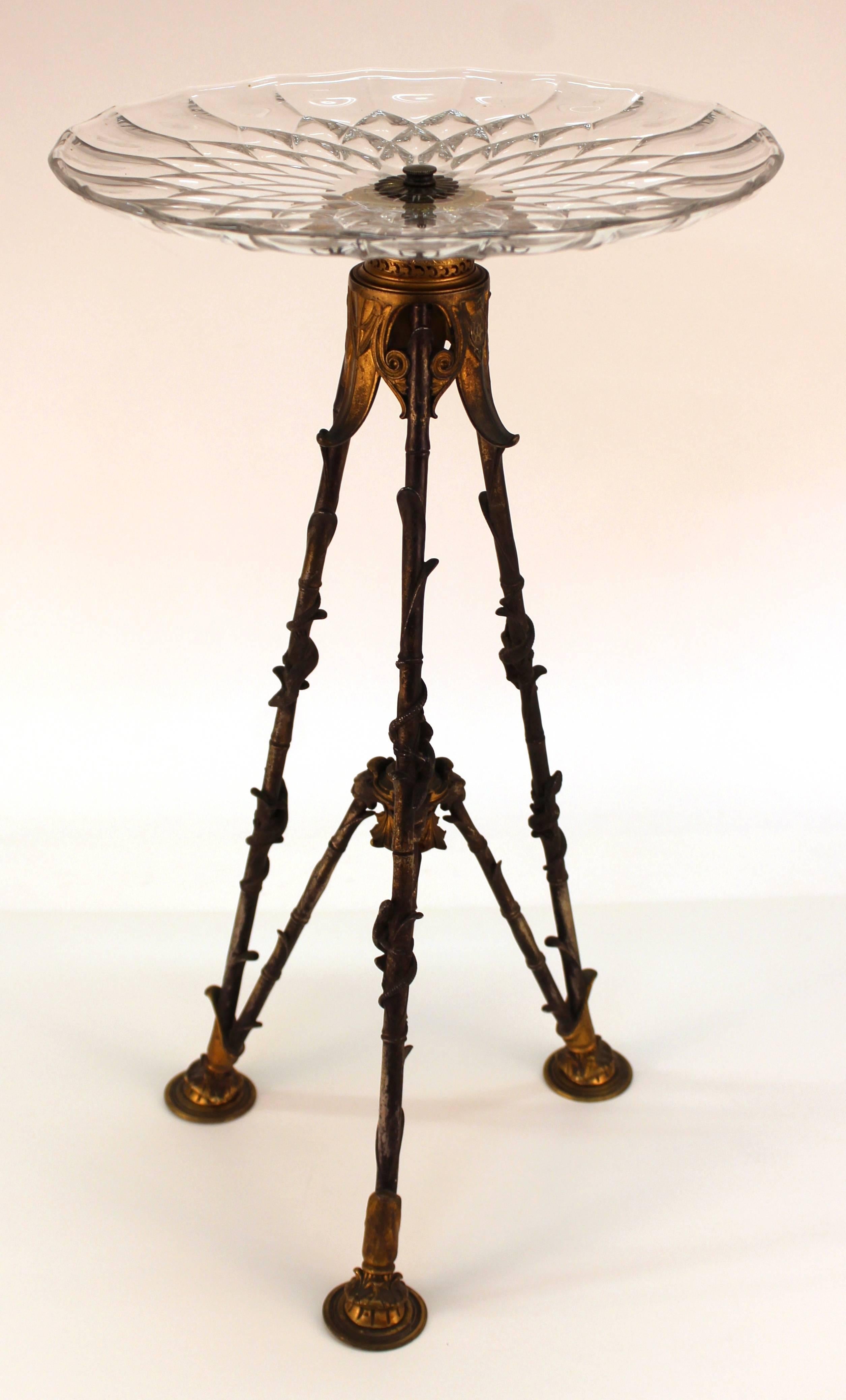 Late 19th Century French Victorian Pastry Holders on Tripod Bronze Base and Val St. Lambert Glass