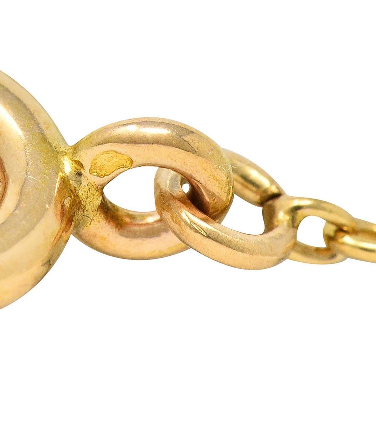 Französische viktorianische Perle 18 Karat Gelbgold 34 3/4 lange antike Station Halskette im Angebot 1