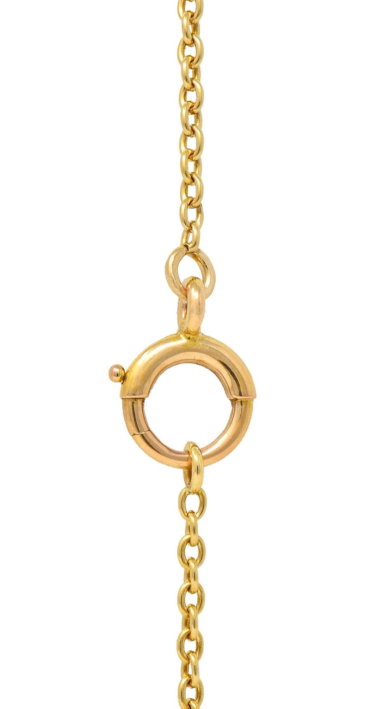 Französische viktorianische Perle 18 Karat Gelbgold 34 3/4 lange antike Station Halskette im Angebot 3