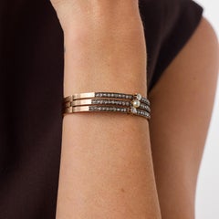 Bracelet français de style victorien, en or rose 18 carats et argent, orné de perles et de diamants