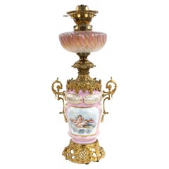 Pair of French Victorian Pink Sevres Porcelain Oil Lamps
