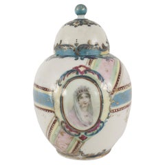 French Victorian Porcelain Ginger Jar with Portrait