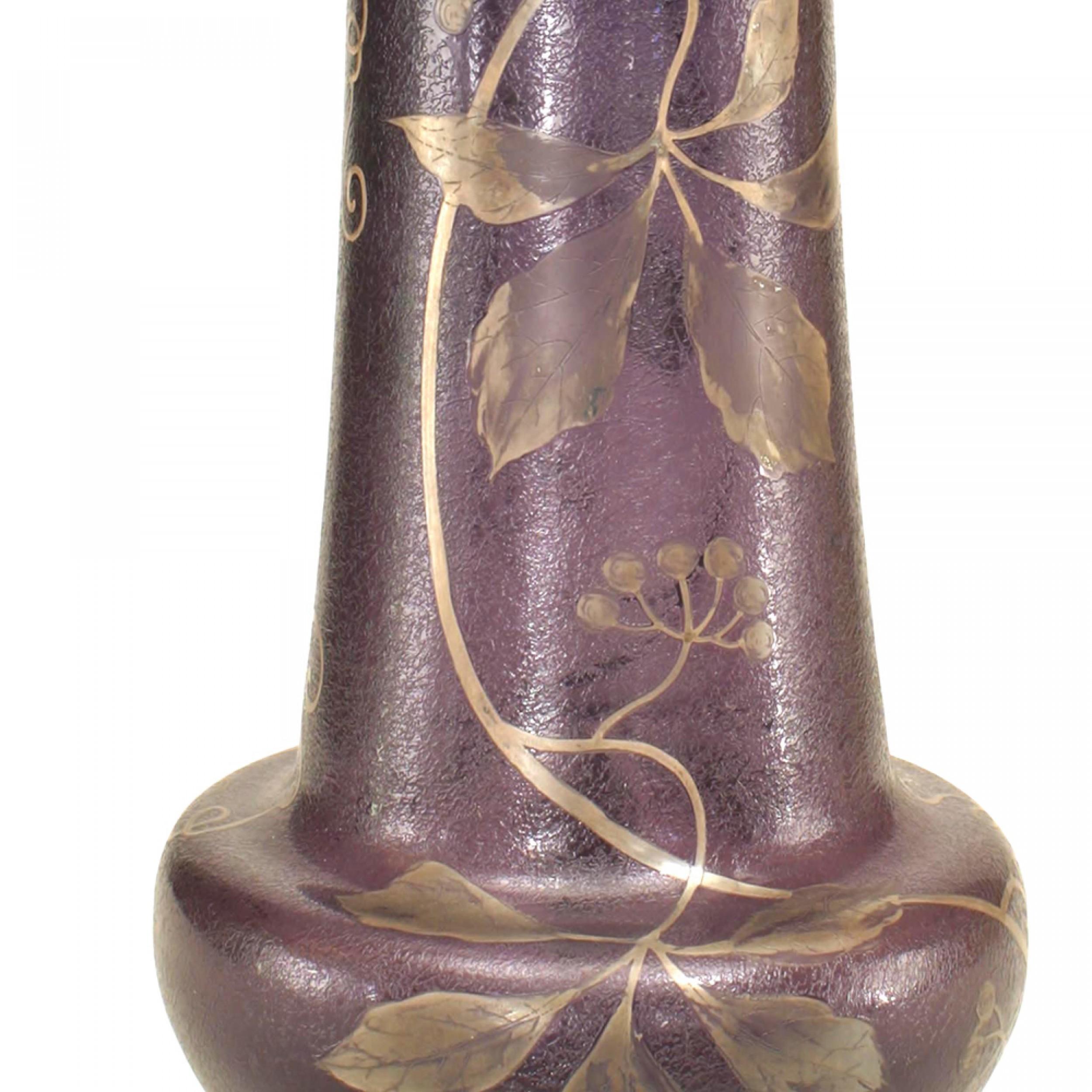 19th Century French Victorian Purple and Silver Glass Vase For Sale