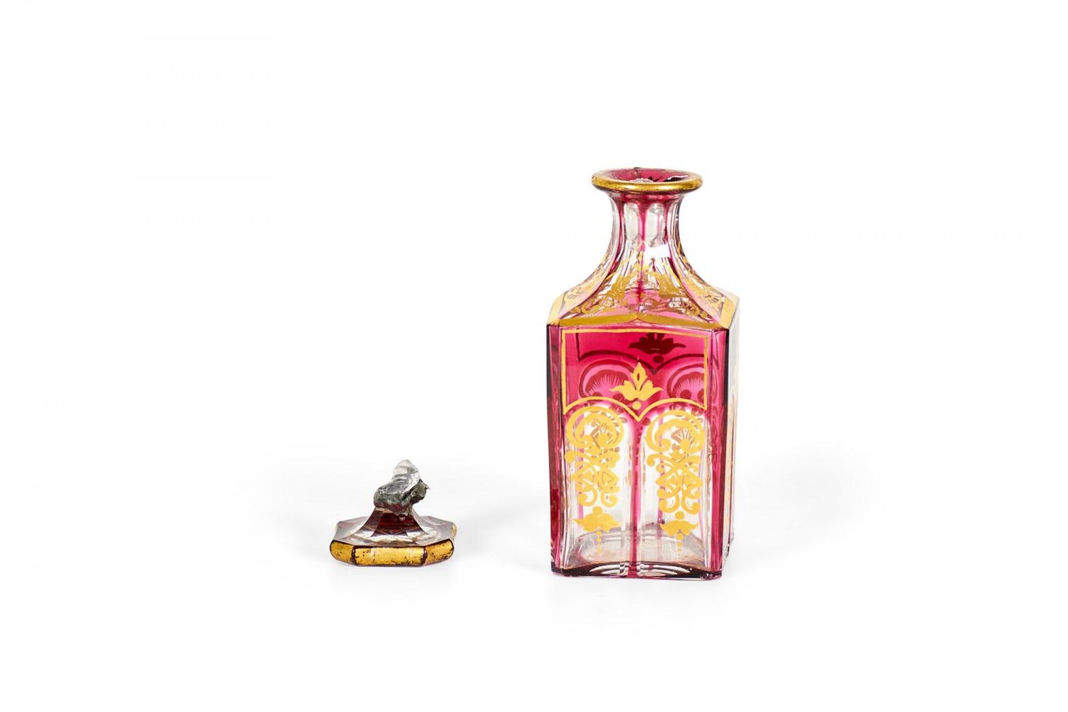 Cristallo French Victorian Red Crystal Perfume Bottle in vendita