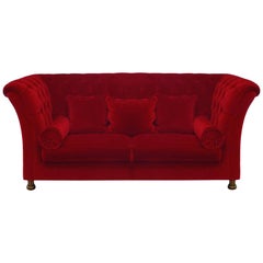 Divano vittoriano francese in velluto rosso con inserti