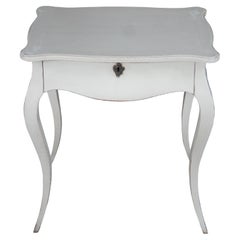 French Victorian Revival White Scalloped Serpentine Console Side  Accent Table