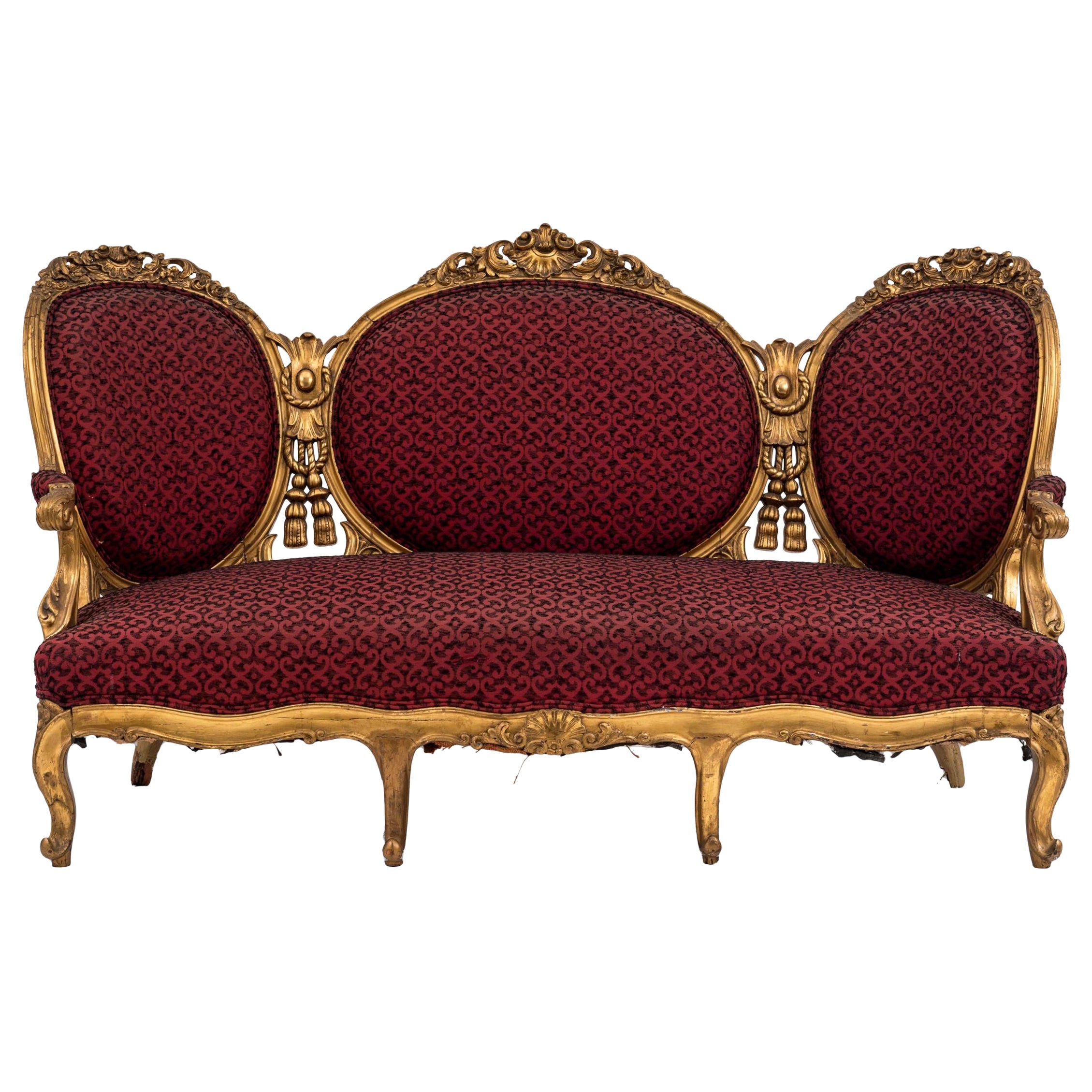 Französisches viktorianisches Settee aus Seil und Quasten