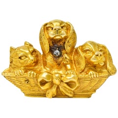 Antique French Victorian Rose Cut Diamond 18 Karat Gold Puppy Brooch
