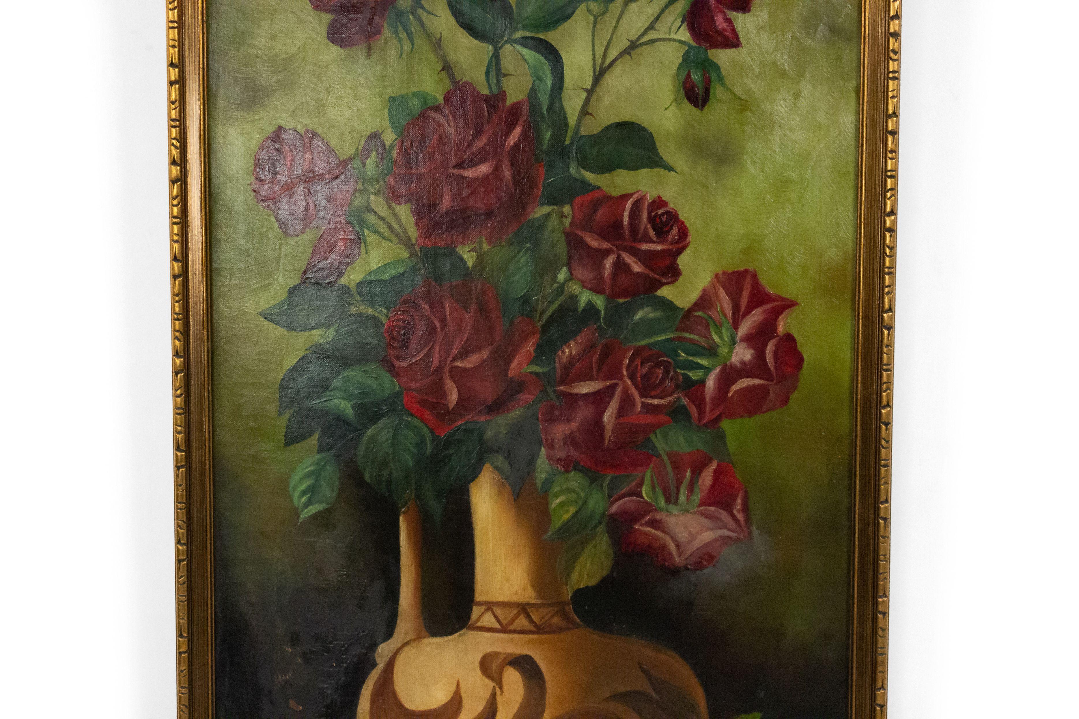 Hand-Painted French Victorian Roses Painting For Sale