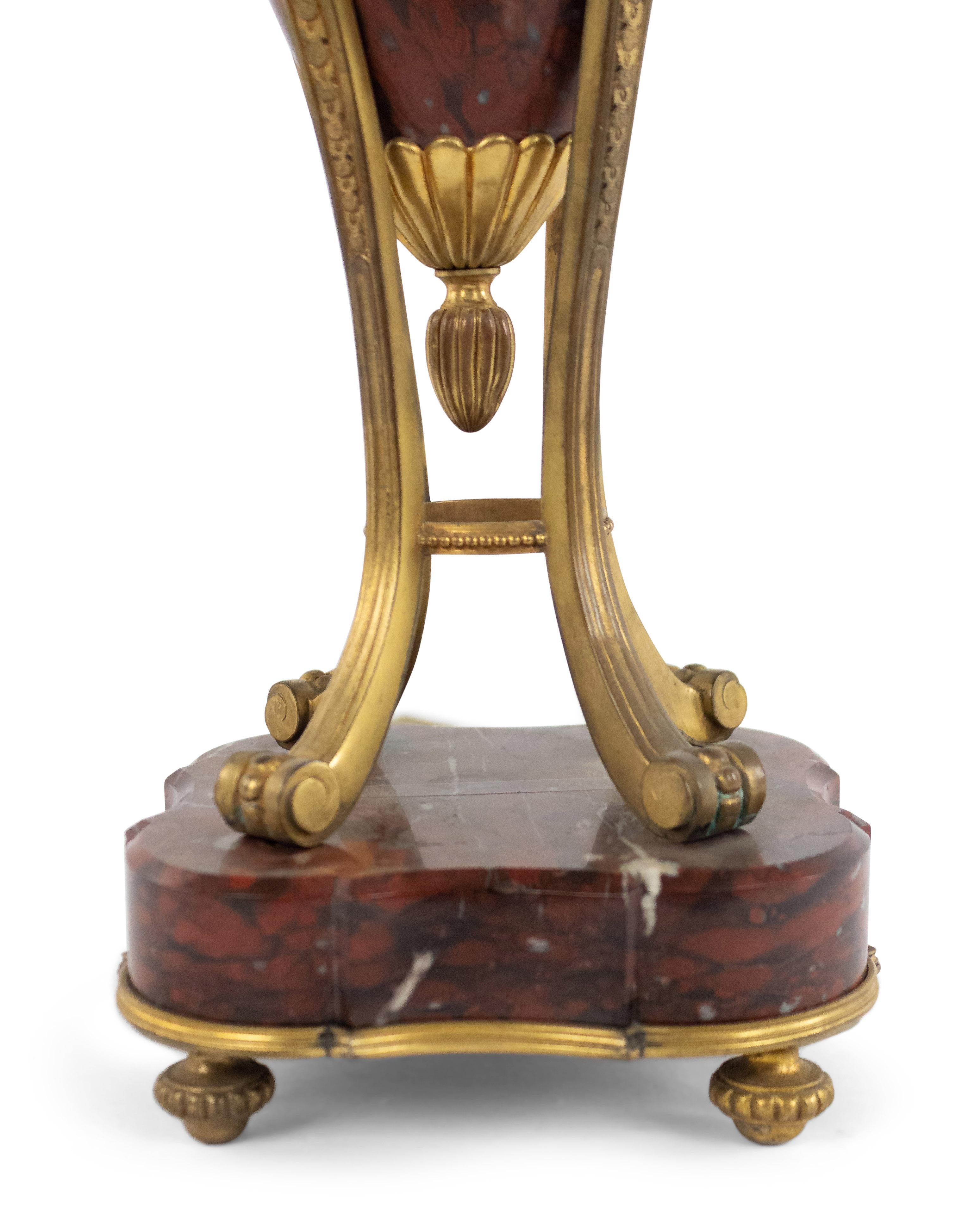 French Victorian Rouge Marble and Bronze Table Lamp In Good Condition For Sale In New York, NY