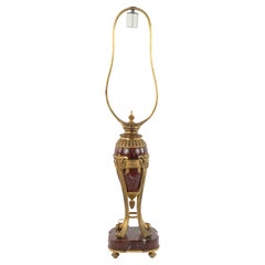 French Victorian Rouge Marble and Bronze Table Lamp