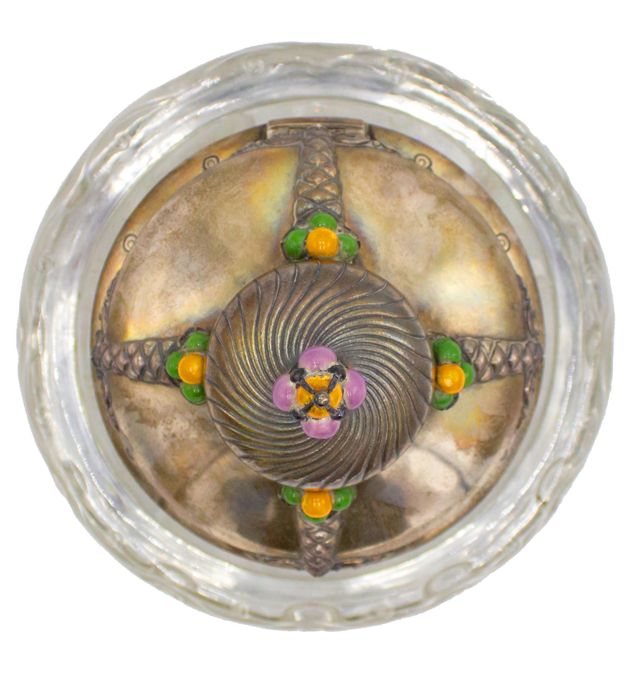 French Victorian Round Crystal and Silver Inkwell For Sale 1