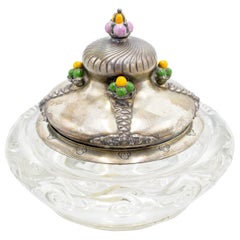 French Victorian Round Crystal and Silver Inkwell