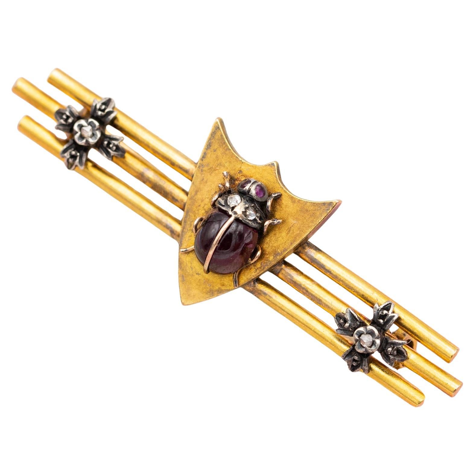 French Victorian Ruby Ladybug Brooch - Antique 18k gold animal brooch - Insect