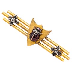 French Victorian Ruby Ladybug Brooch - Antique 18k gold animal brooch - Insect