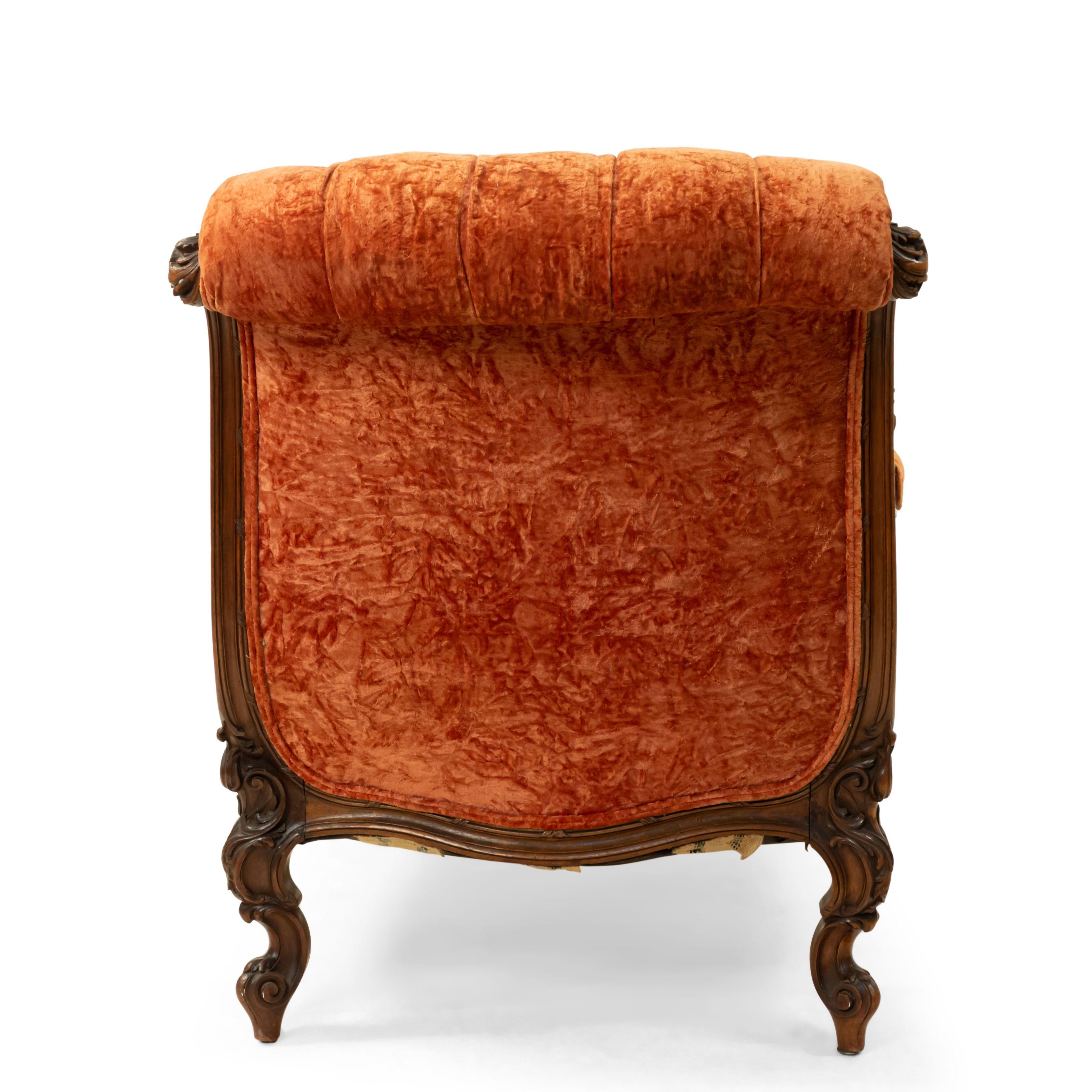 19th Century French Victorian Rust Velvet Recamier For Sale