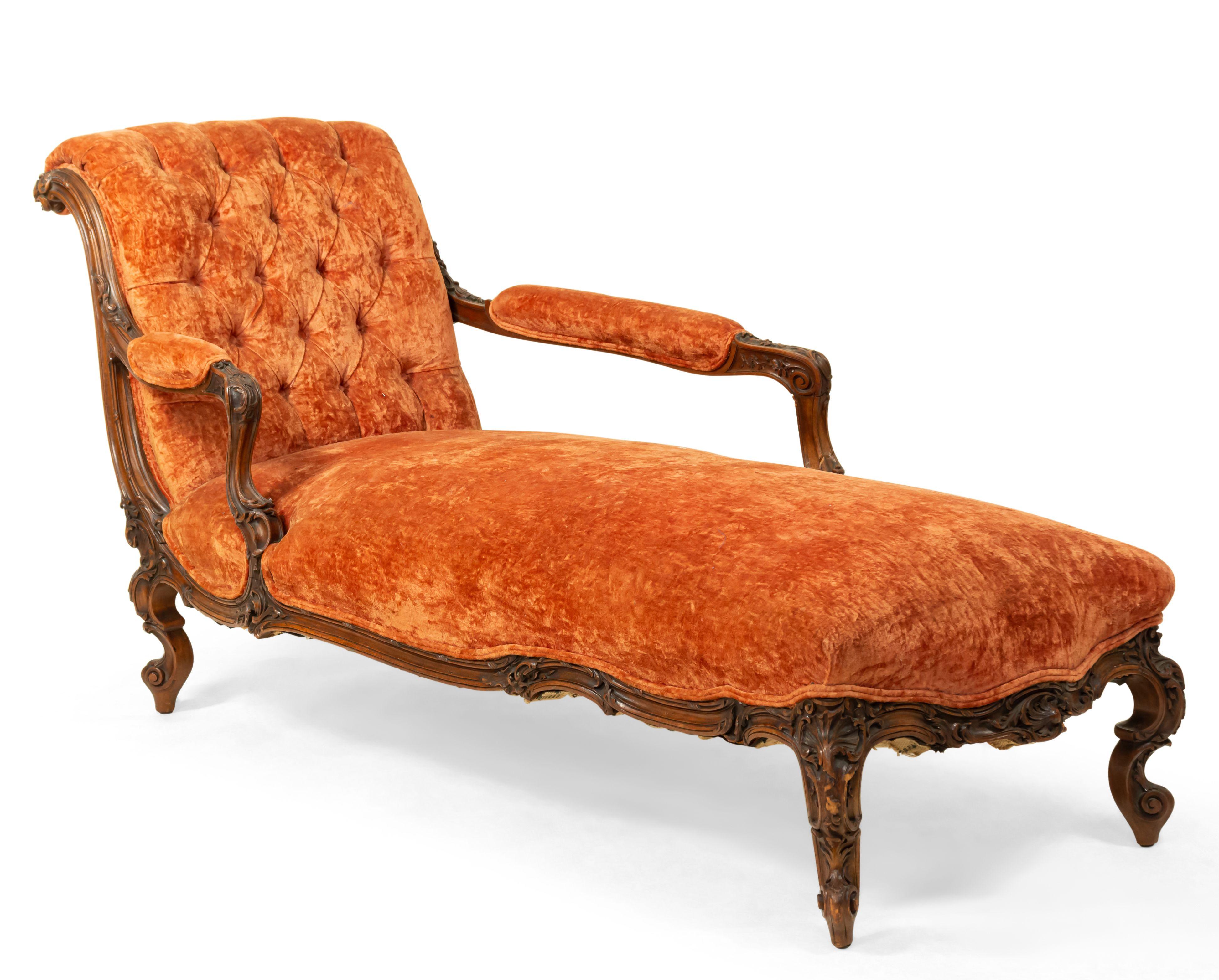 French Victorian Rust Velvet Recamier For Sale 3