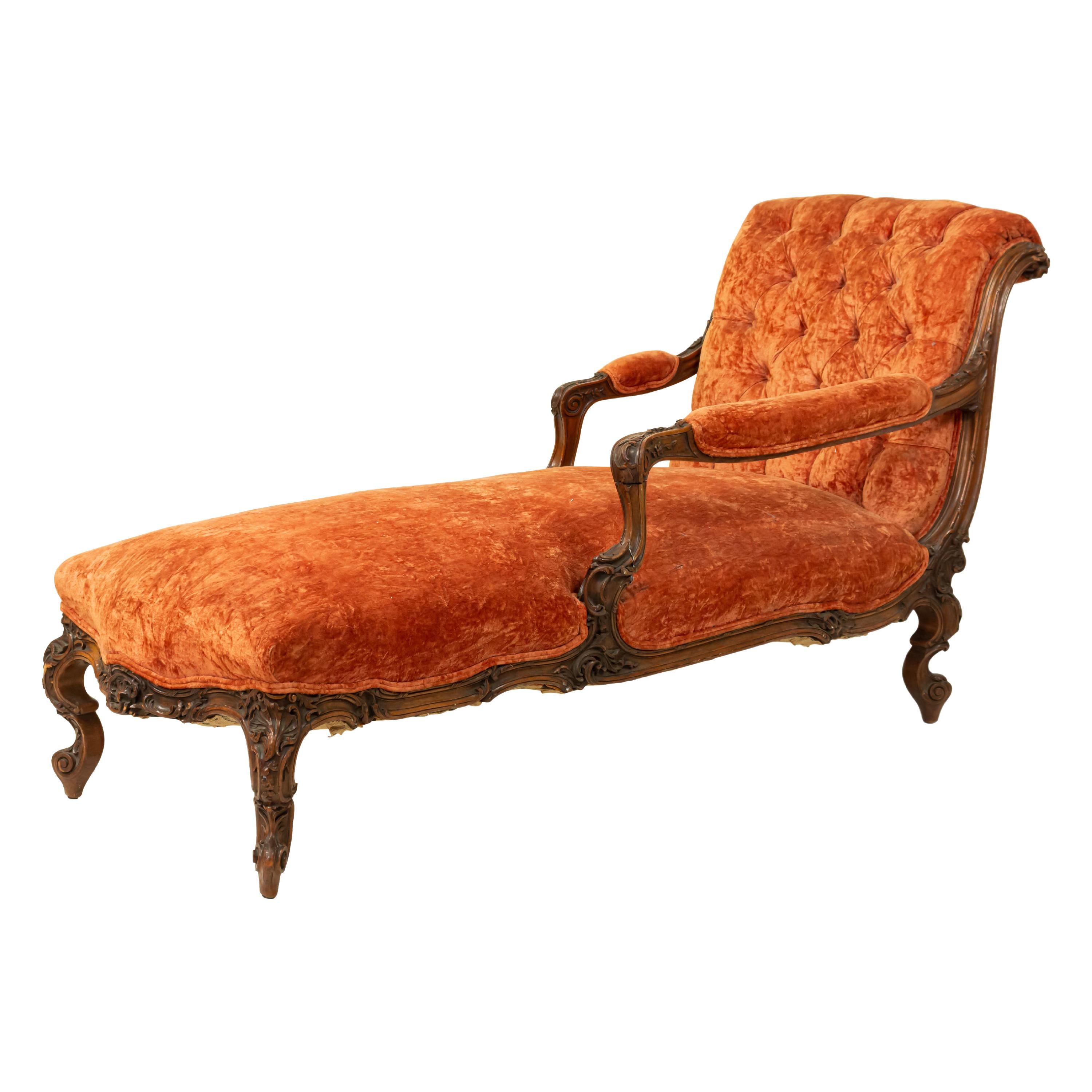French Victorian Rust Velvet Recamier For Sale