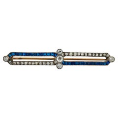 French Victorian sapphire 18k rose gold diamond brooch