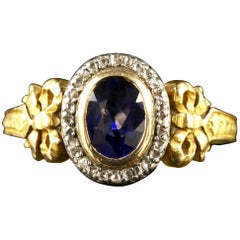 French Victorian Sapphire Diamond 18 Carat Ring, circa 1900