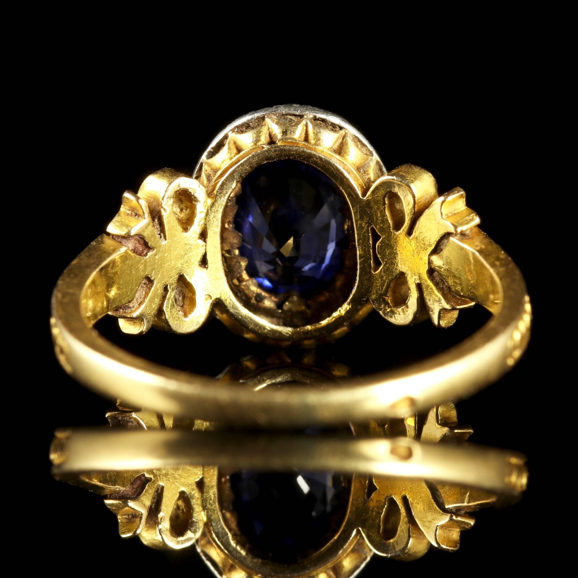 French Victorian Sapphire Diamond 18 Carat Ring, circa 1900 In Excellent Condition In Lancaster, Lancashire