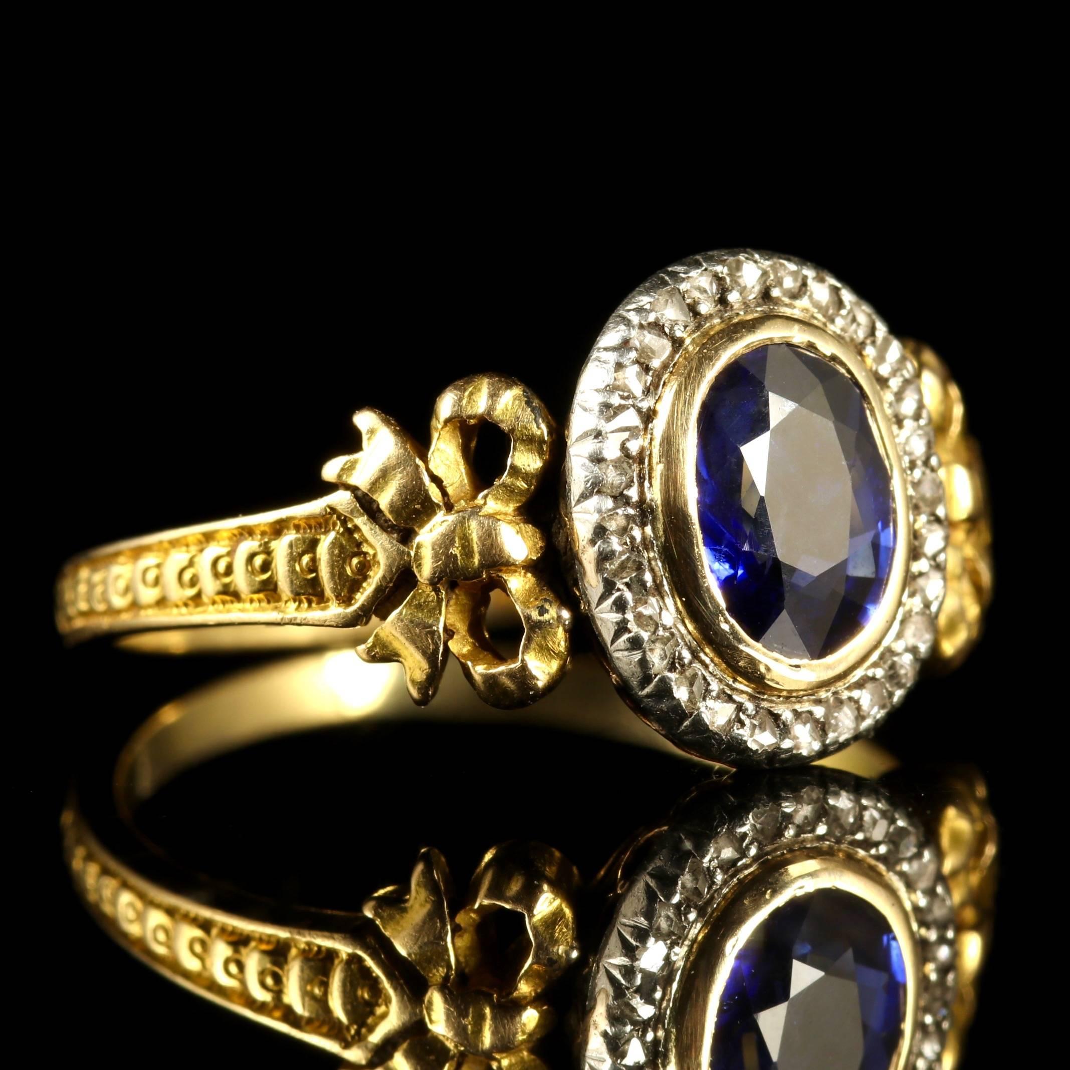 Women's French Victorian Sapphire Diamond 18 Carat Ring, circa 1900