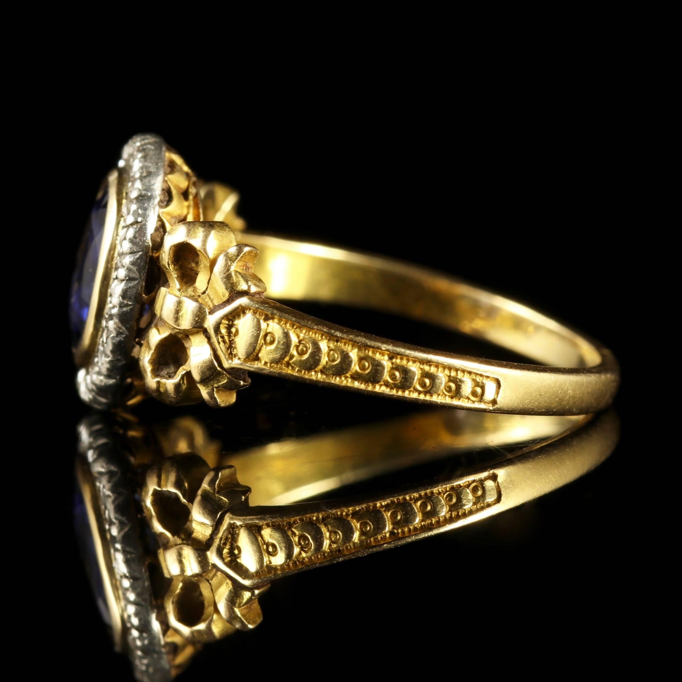 French Victorian Sapphire Diamond 18 Carat Ring, circa 1900 1