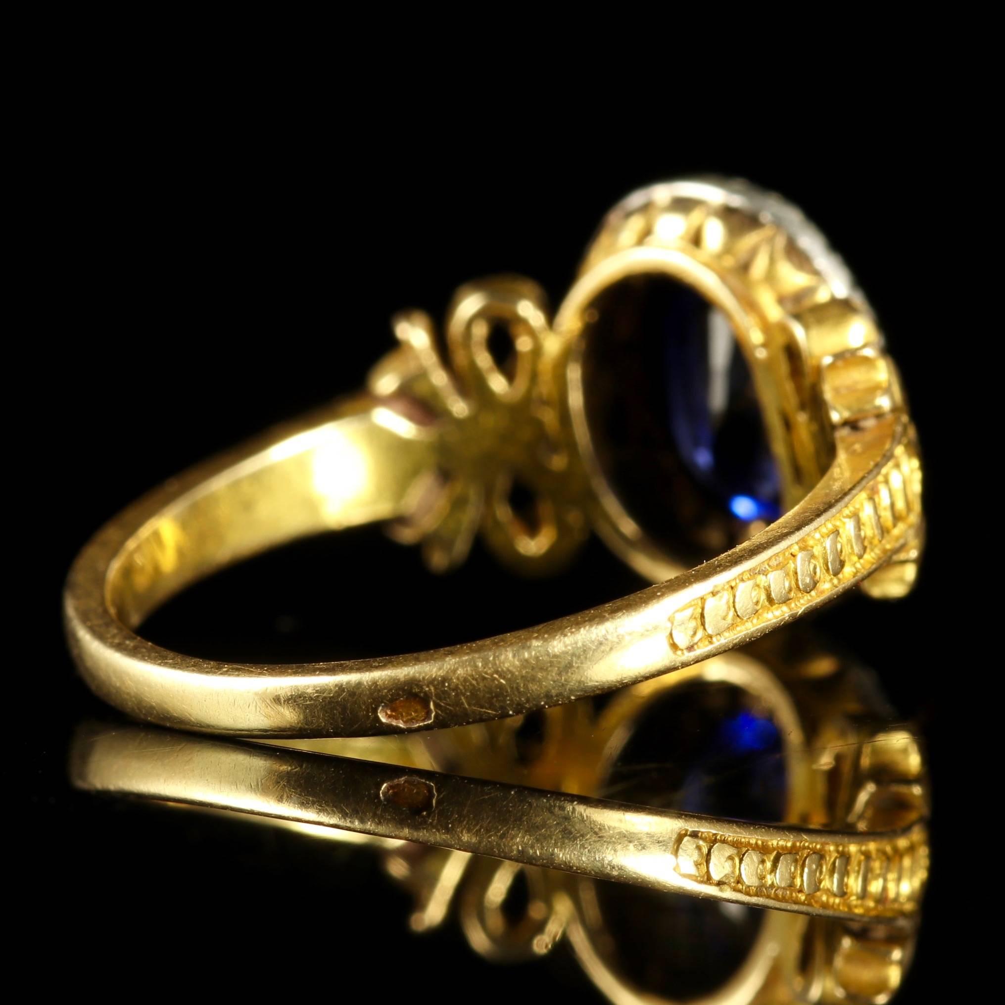French Victorian Sapphire Diamond 18 Carat Ring, circa 1900 2
