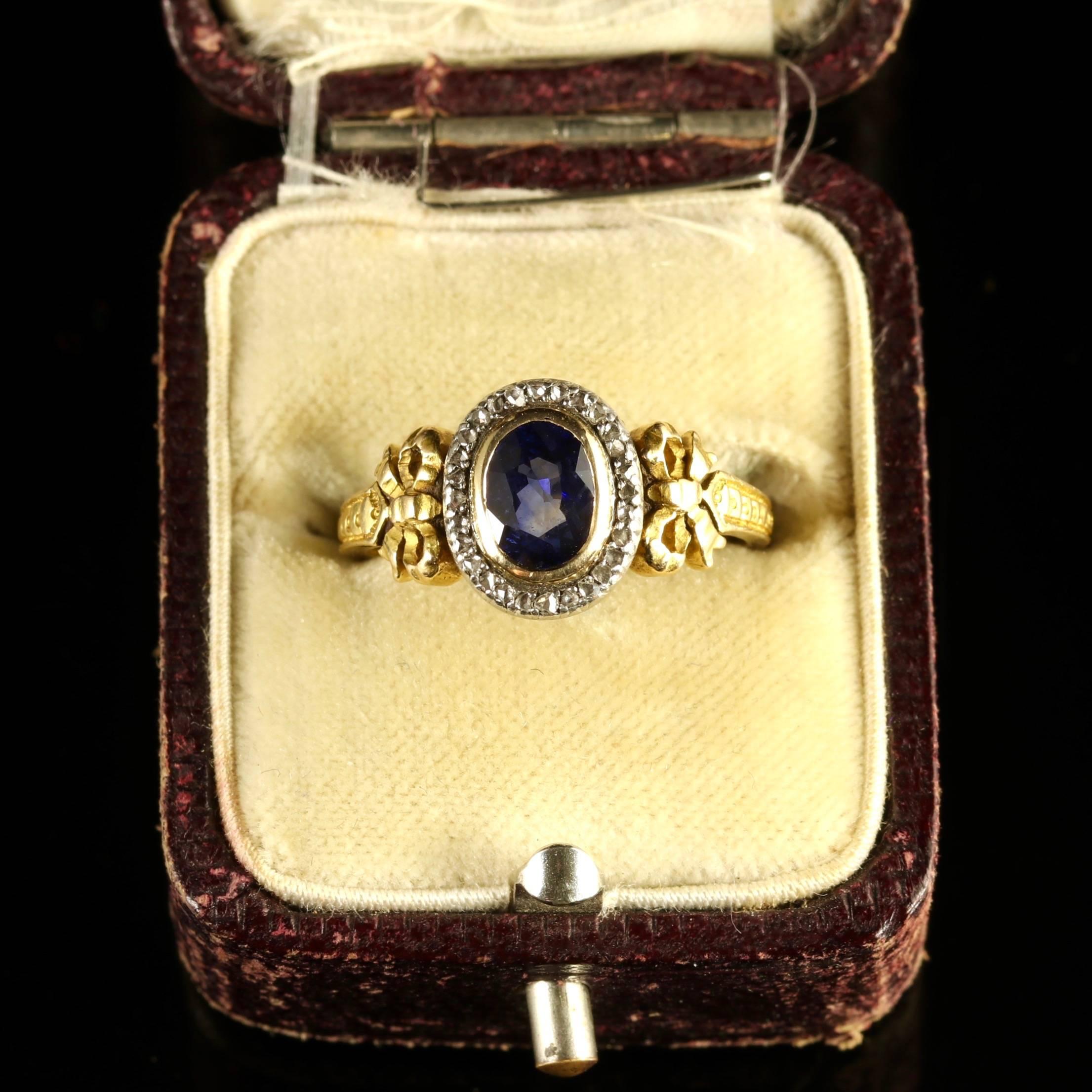 French Victorian Sapphire Diamond 18 Carat Ring, circa 1900 3