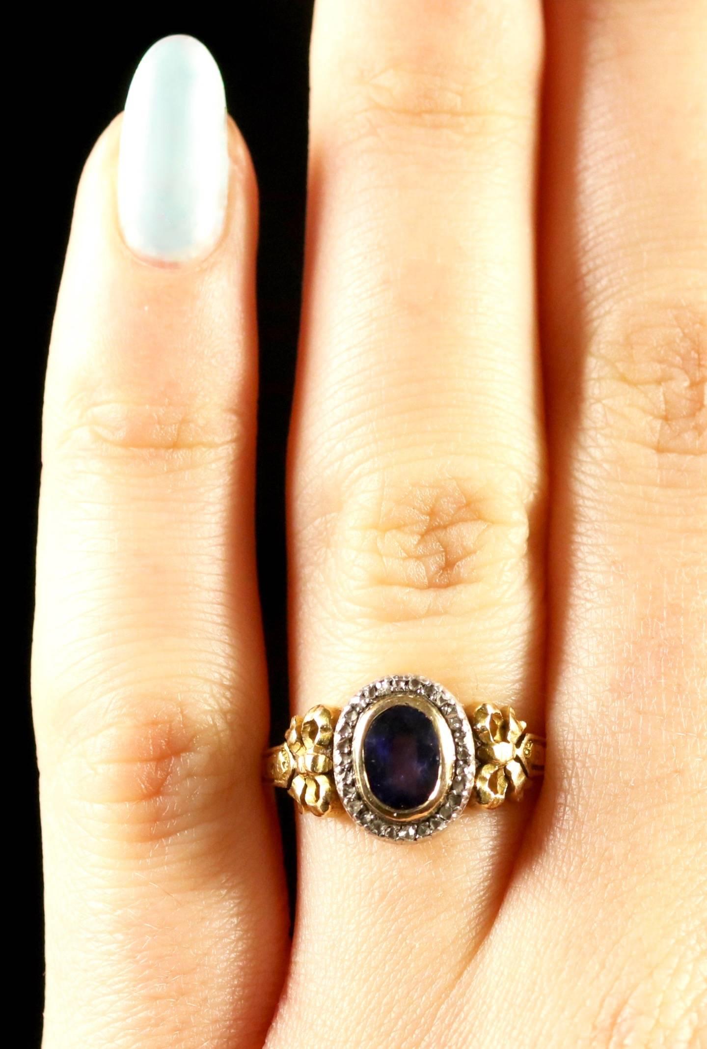 French Victorian Sapphire Diamond 18 Carat Ring, circa 1900 4