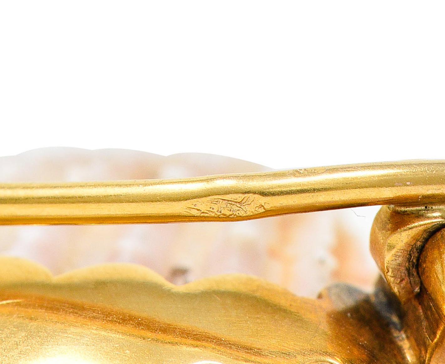 French Victorian Shell Rose Cut Diamond 18 Karat Gold Lizard Brooch 3