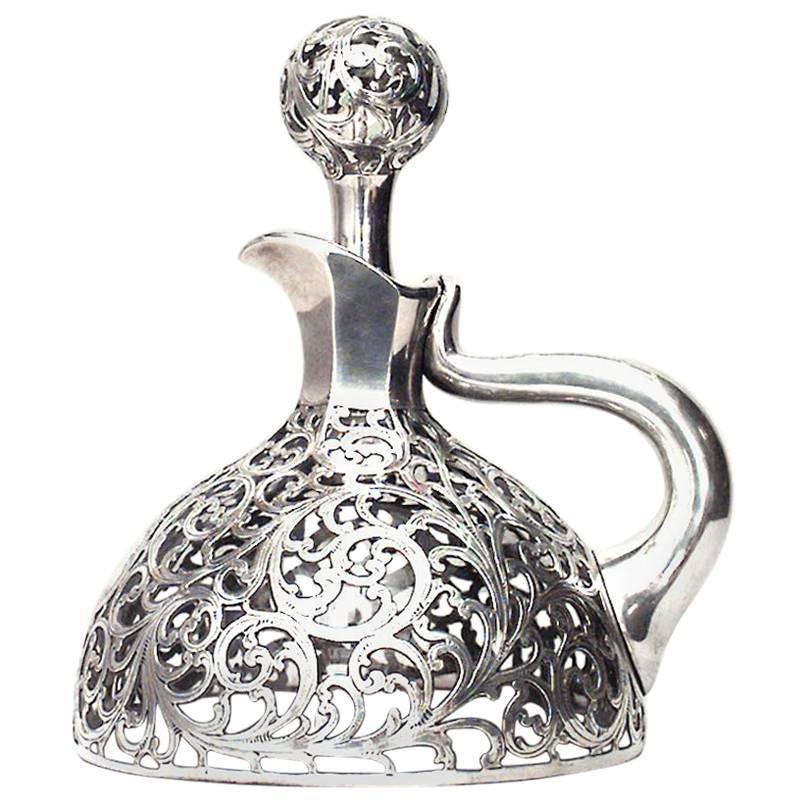 French Victorian Silver Scroll Decanter For Sale