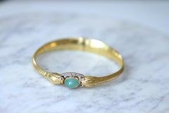 French Victorian Snake Bangle in Gold, Emerald & Diamonds