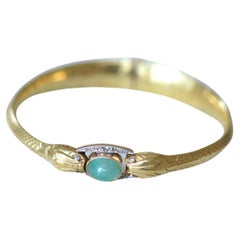 French Victorian Snake Bangle in Gold, Emerald & Diamonds