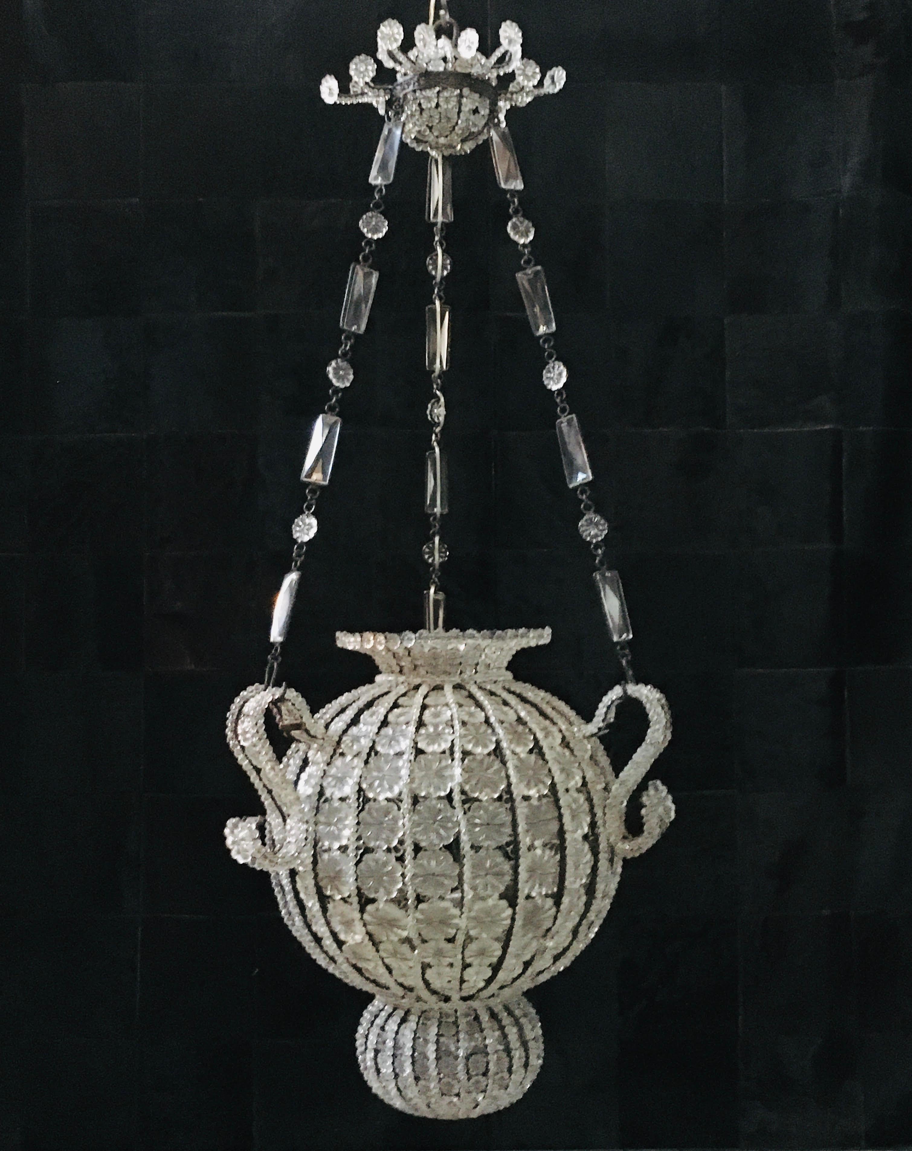 French Victorian Sphere Crystal Chandelier In Excellent Condition In Los Angeles, CA