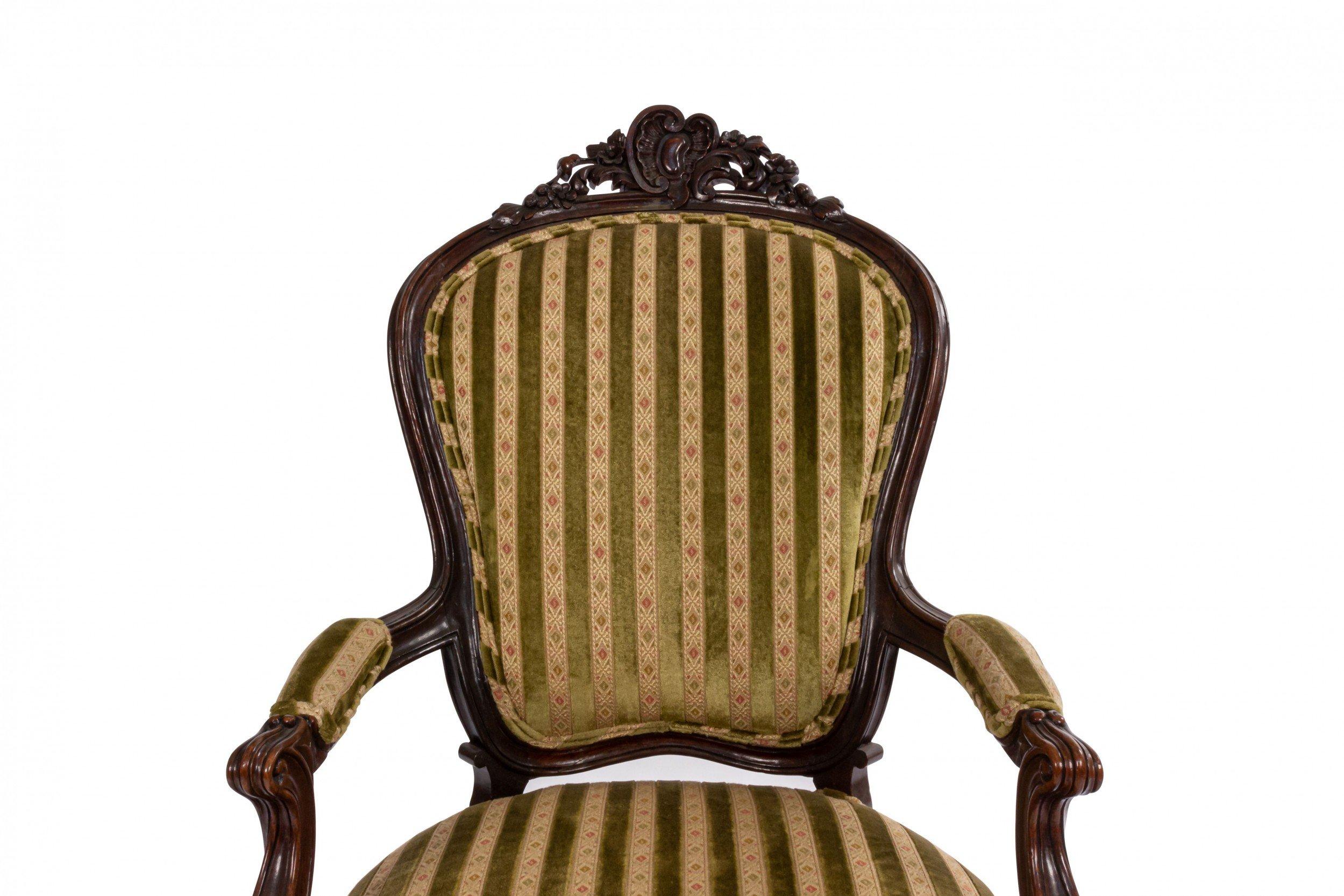 French Victorian Striped Velvet Armchairs For Sale 5